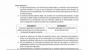 Sanidad diseña protocolo para permitir el acompañamiento al final de la vida de personas ingresadas