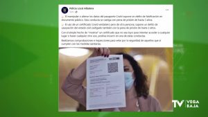 Policía Local de Albatera advierte sobre los usos fraudulentos del Certificado Covid