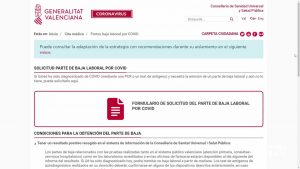 Las personas contagiadas ya pueden coger la baja laboral a través de la página web de Conselleria