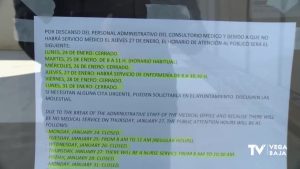 Cerrado varios días el consultorio médico de Daya Vieja por vacaciones del personal administrativo