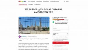 La comunidad educativa del IES Tháder inicia una recogida de firmas en Change.org