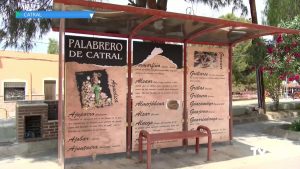 Una parada de autobús con el "Palabrero de Catral"