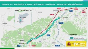 Transportes adjudica por 89,6 millones de euros las obras de ampliación a tercer carril de la A-7 entre Crevillente y el enlace de Orihuela/Benferri